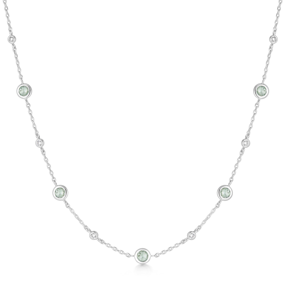 Silver Mint Green Station Necklace