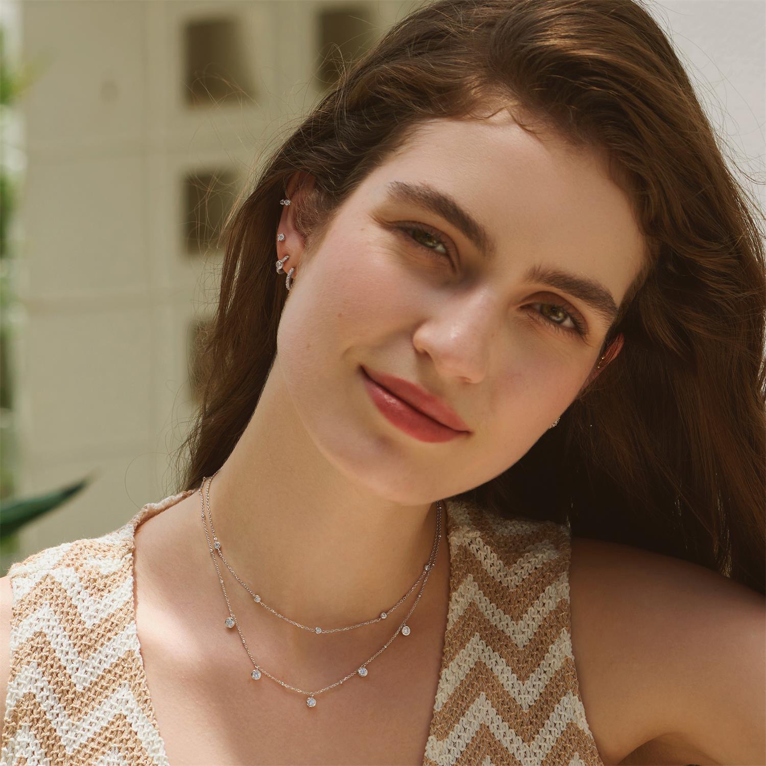 Silver Classic Bezel-Set Station Necklace