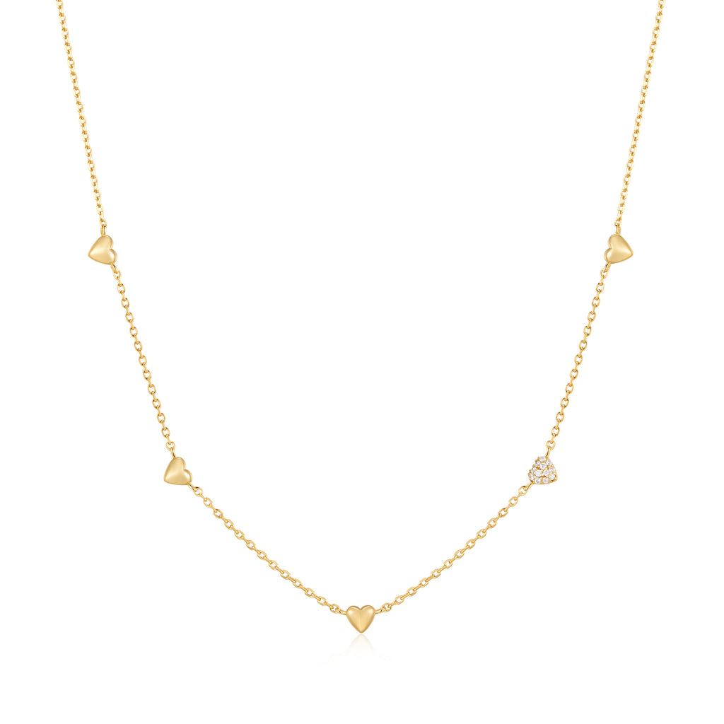 Gold Pavé Puffed Heart Station Necklace