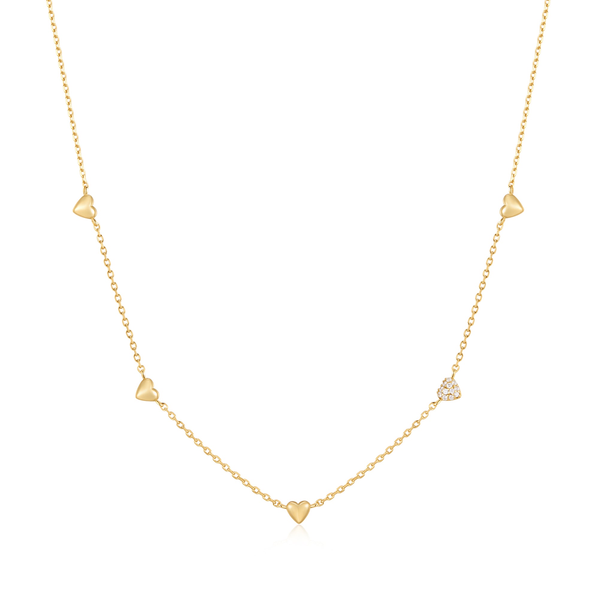 Gold Pavé Puffed Heart Station Necklace