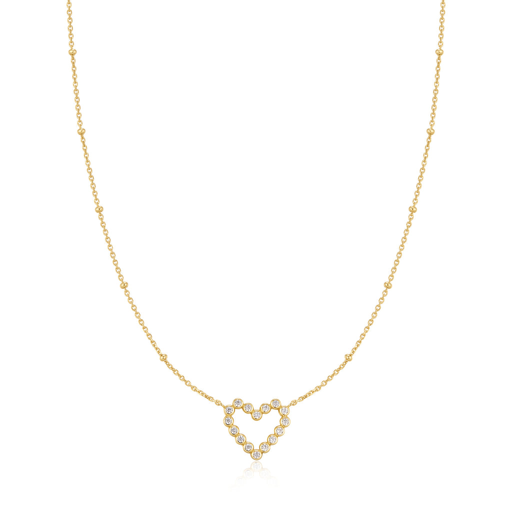 Gold Bezel-Set Round Open Heart Necklace