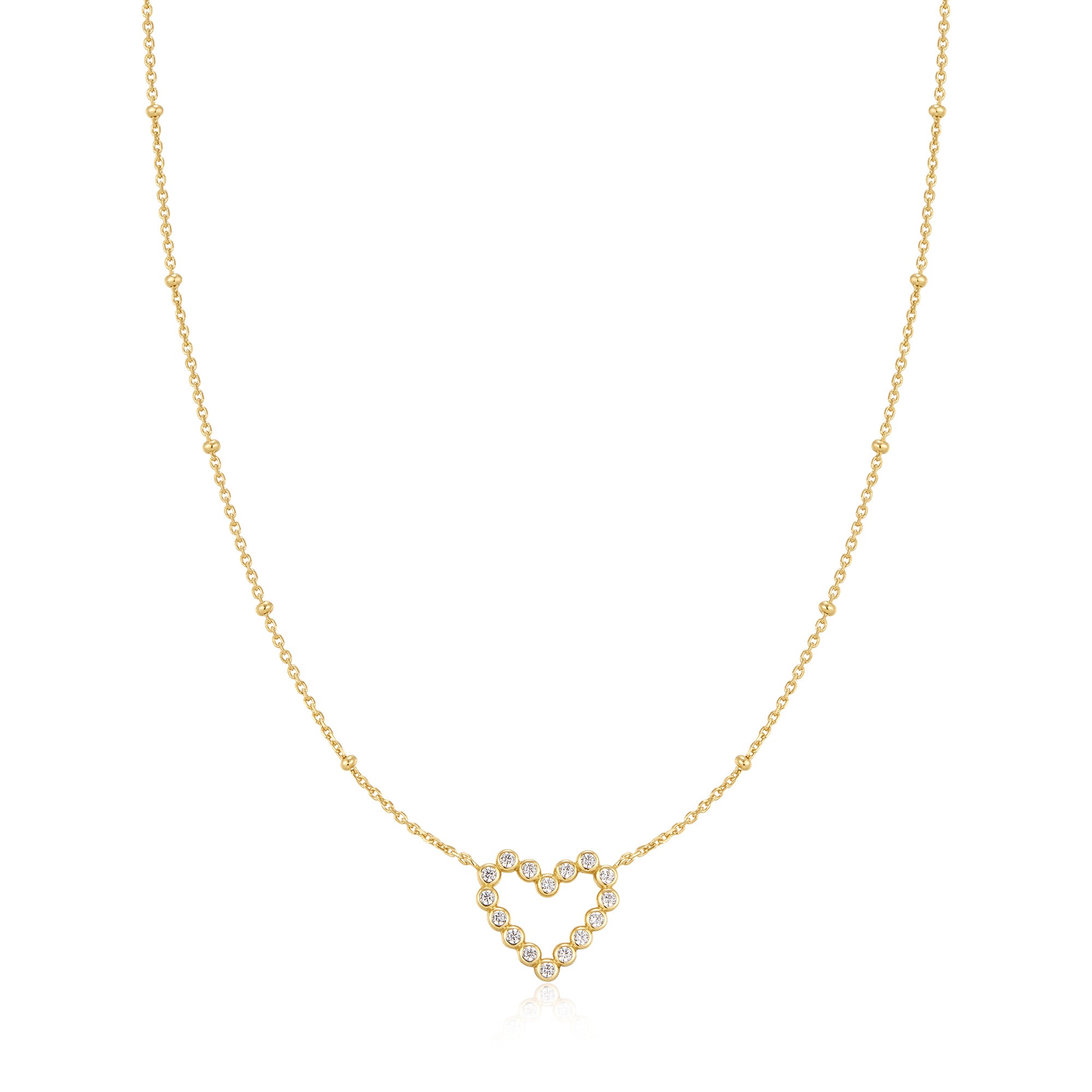 Gold Bezel-Set Round Open Heart Necklace
