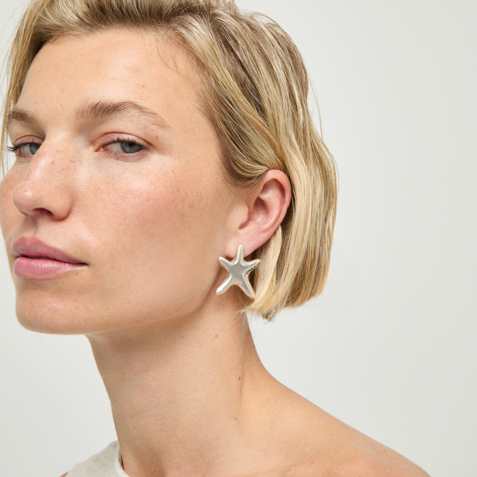 Arcadia Silver-Plated Sculpted Star Stud Earrings