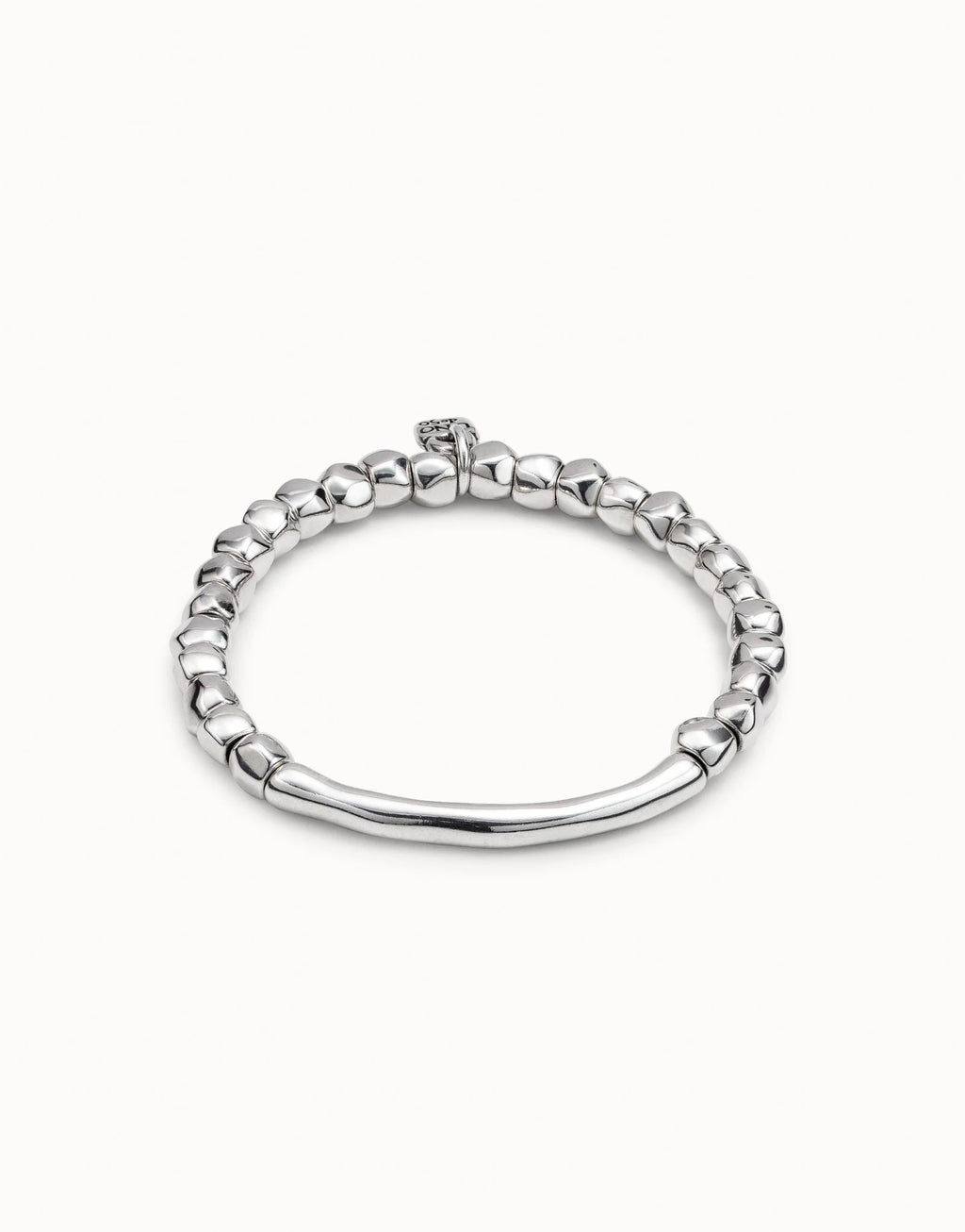 Silver Beaded Stretch Bracelet with Tubular Piece - Size M
