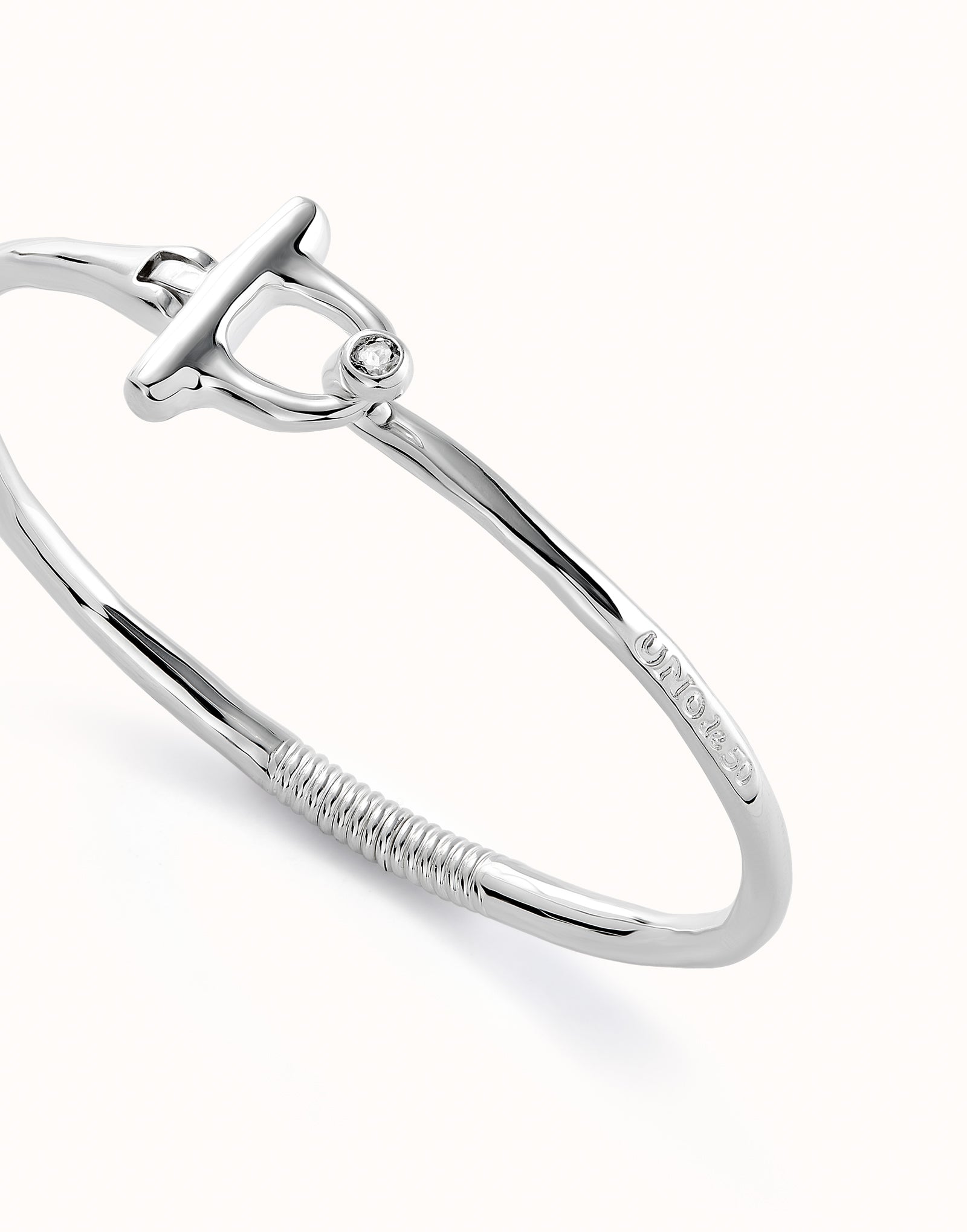 Silver Bangle Bracelet with White Topaz - Size L