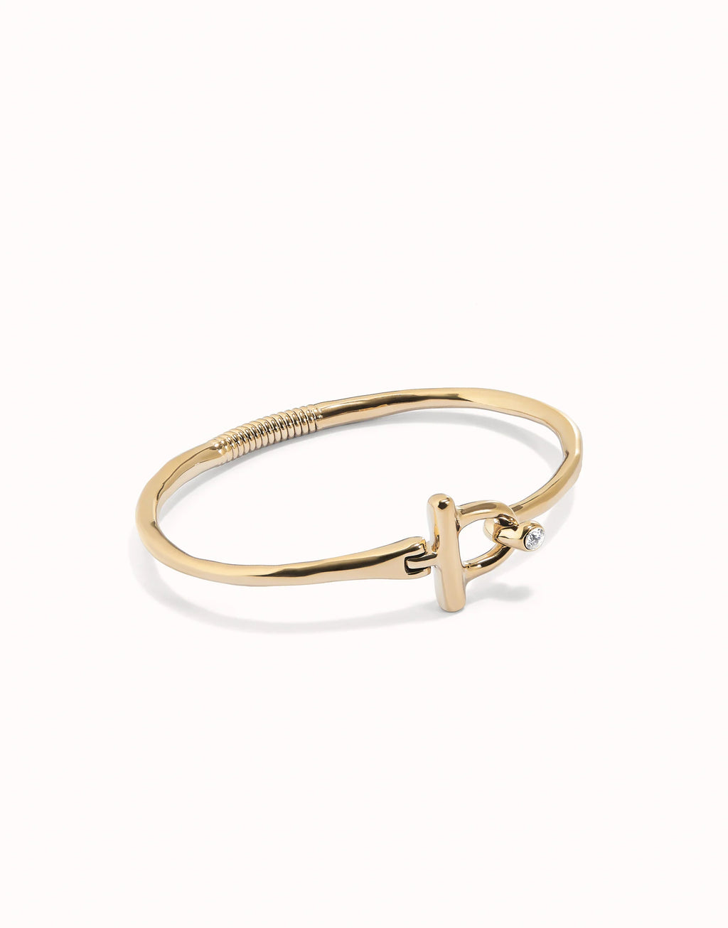 Gold Bangle Bracelet with White Topaz - Size L