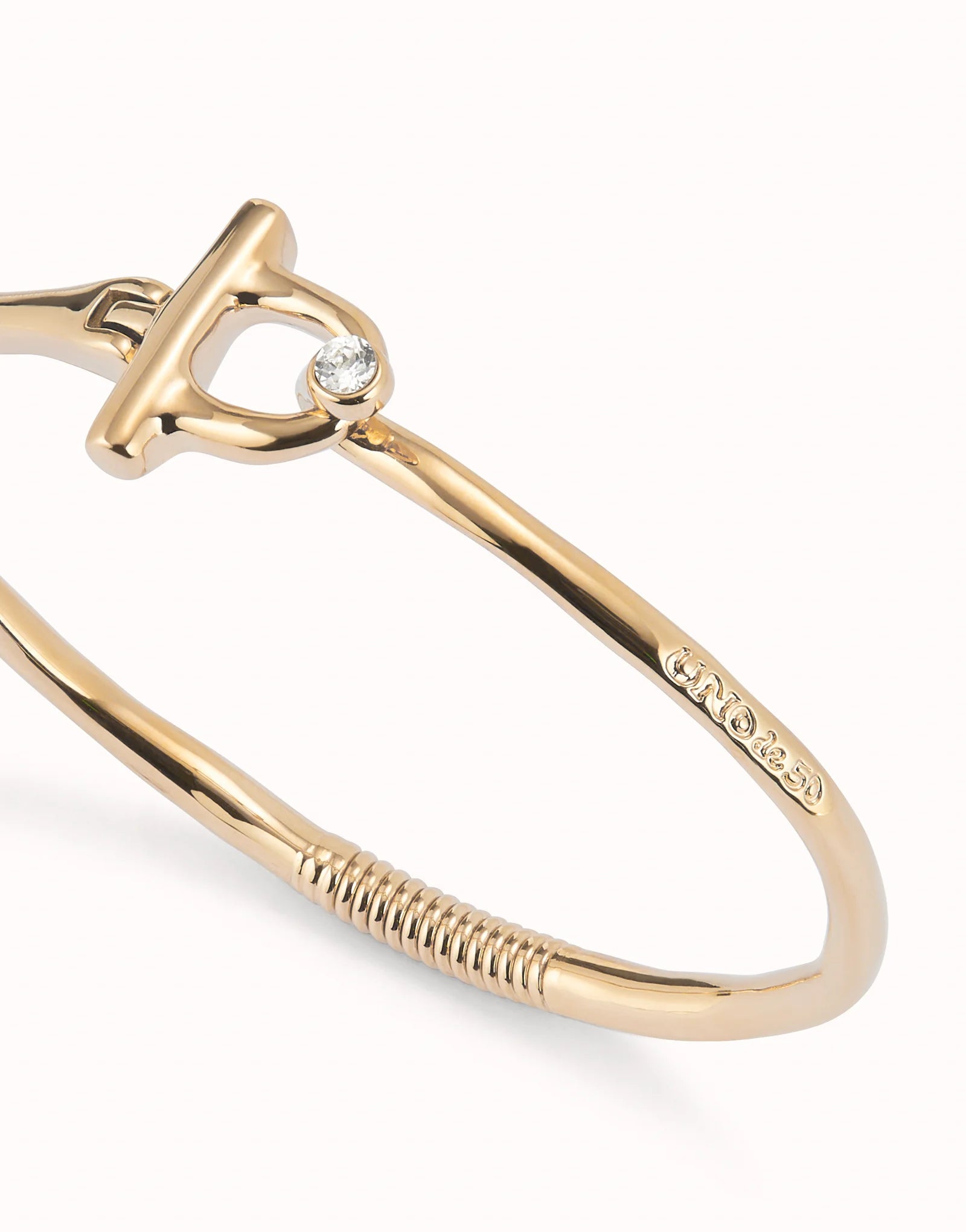 Gold Bangle Bracelet with White Topaz - Size L