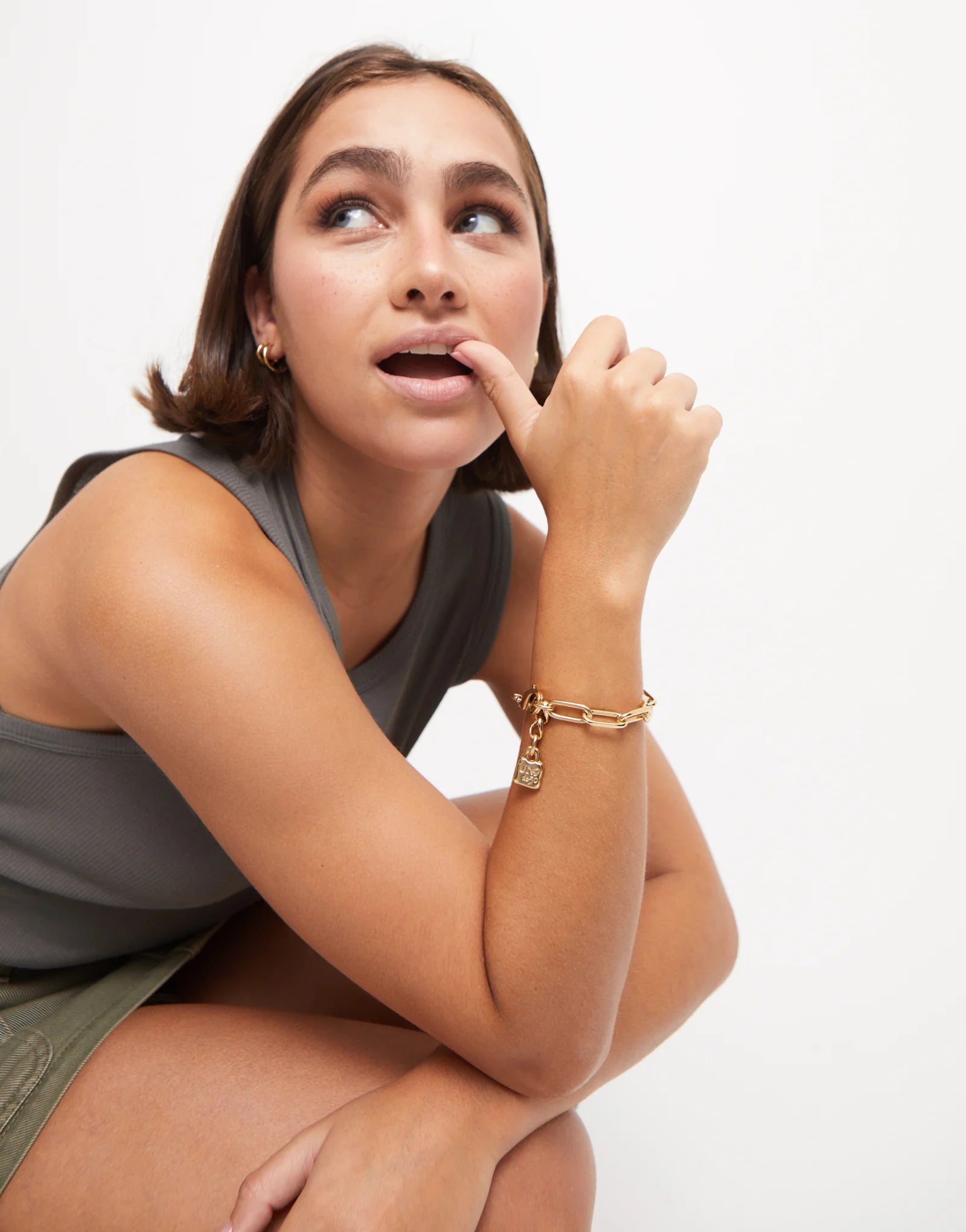 Gold Paper Clip Link Bracelet with Padlock - Size L