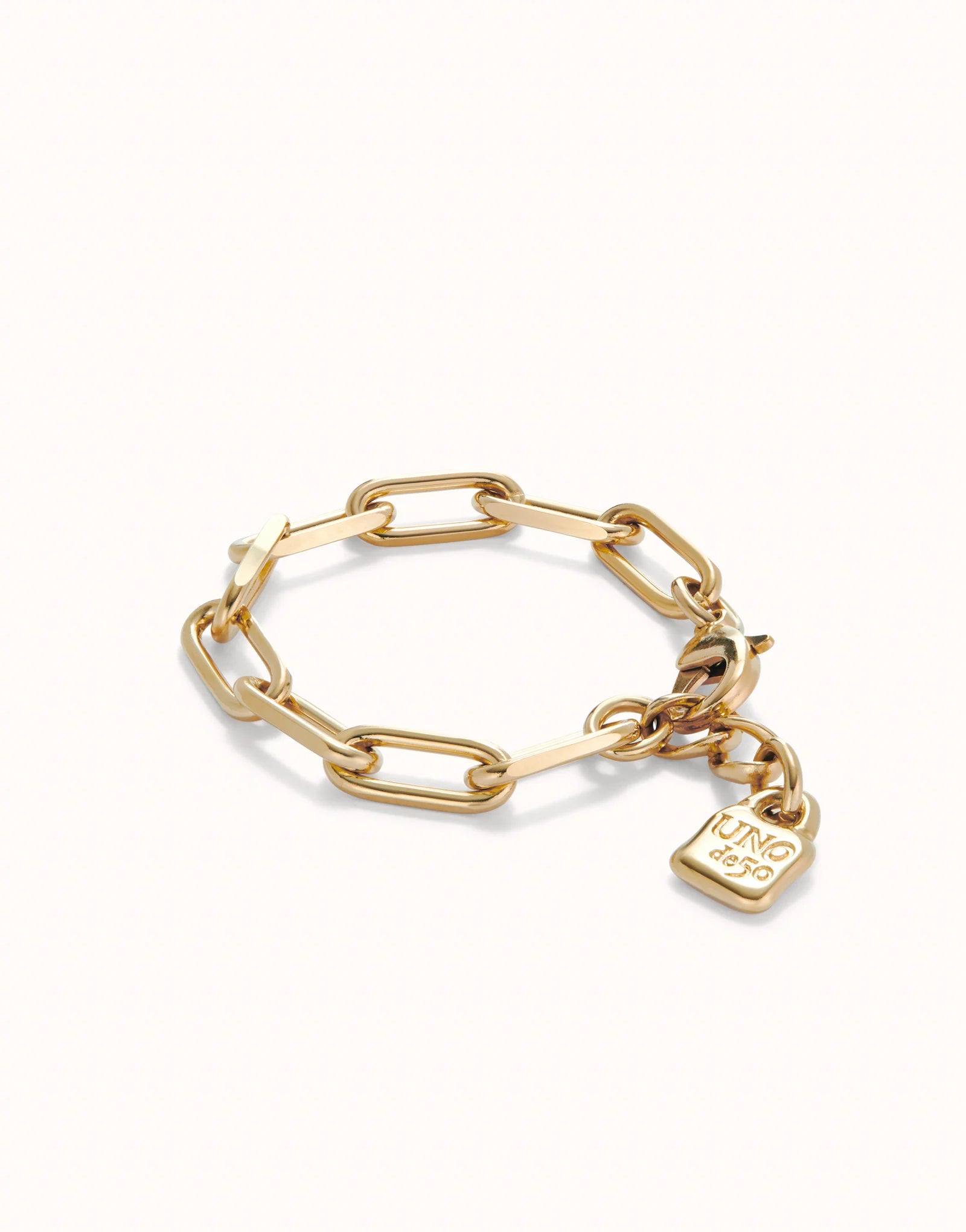 Gold Paper Clip Link Bracelet with Padlock - Size L