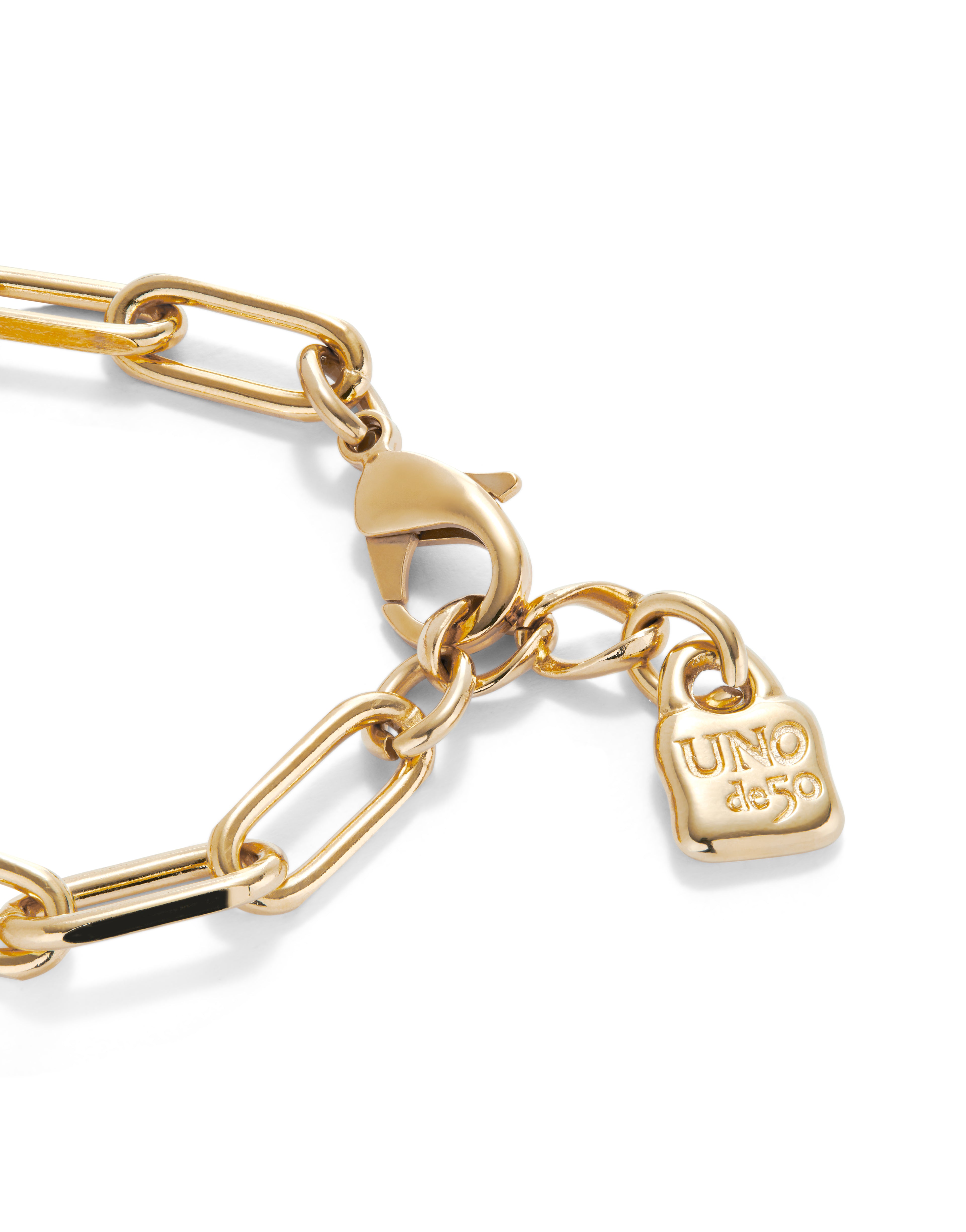 Gold Paper Clip Link Bracelet with Padlock - Size L