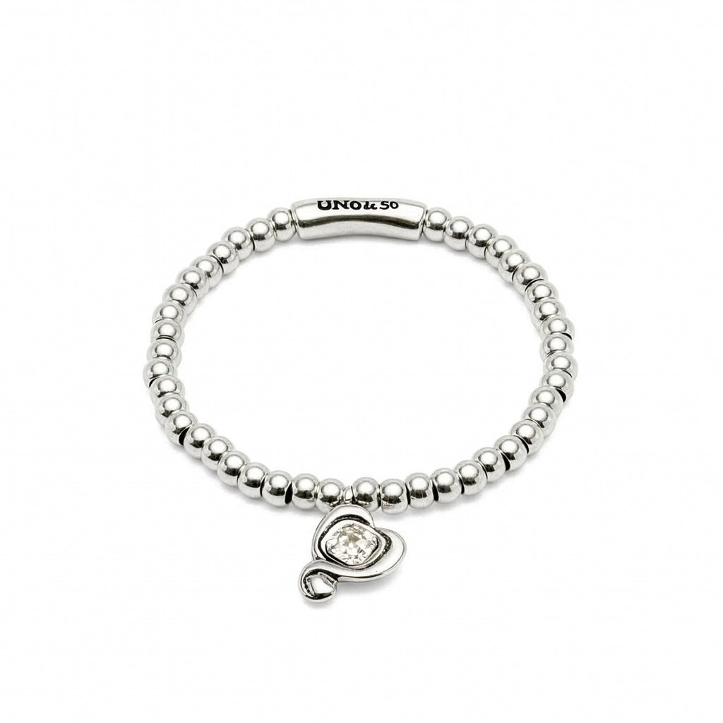 Beaded Stretch Bracelet with Heart and Pink Crystal