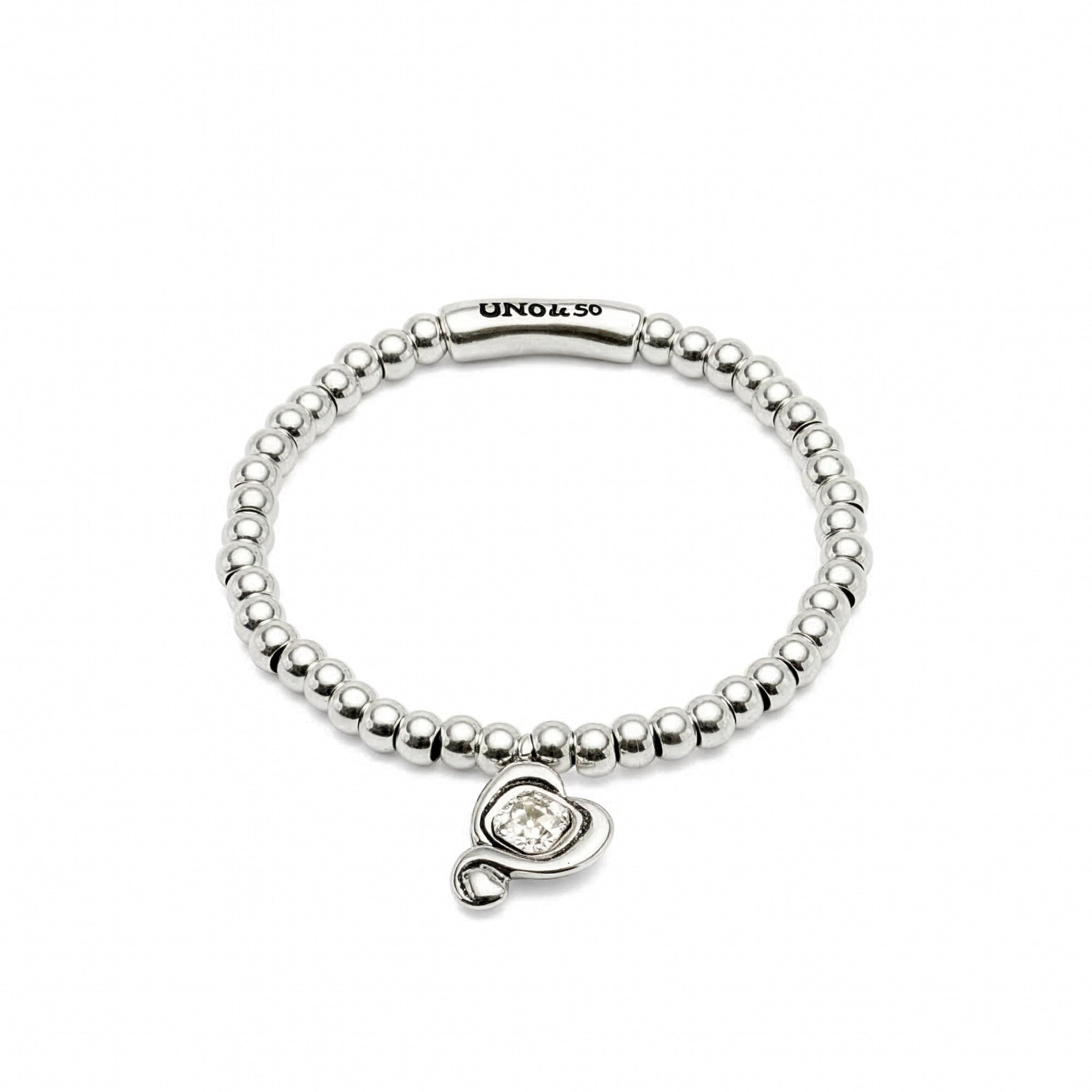 Beaded Stretch Bracelet with Heart and Pink Crystal