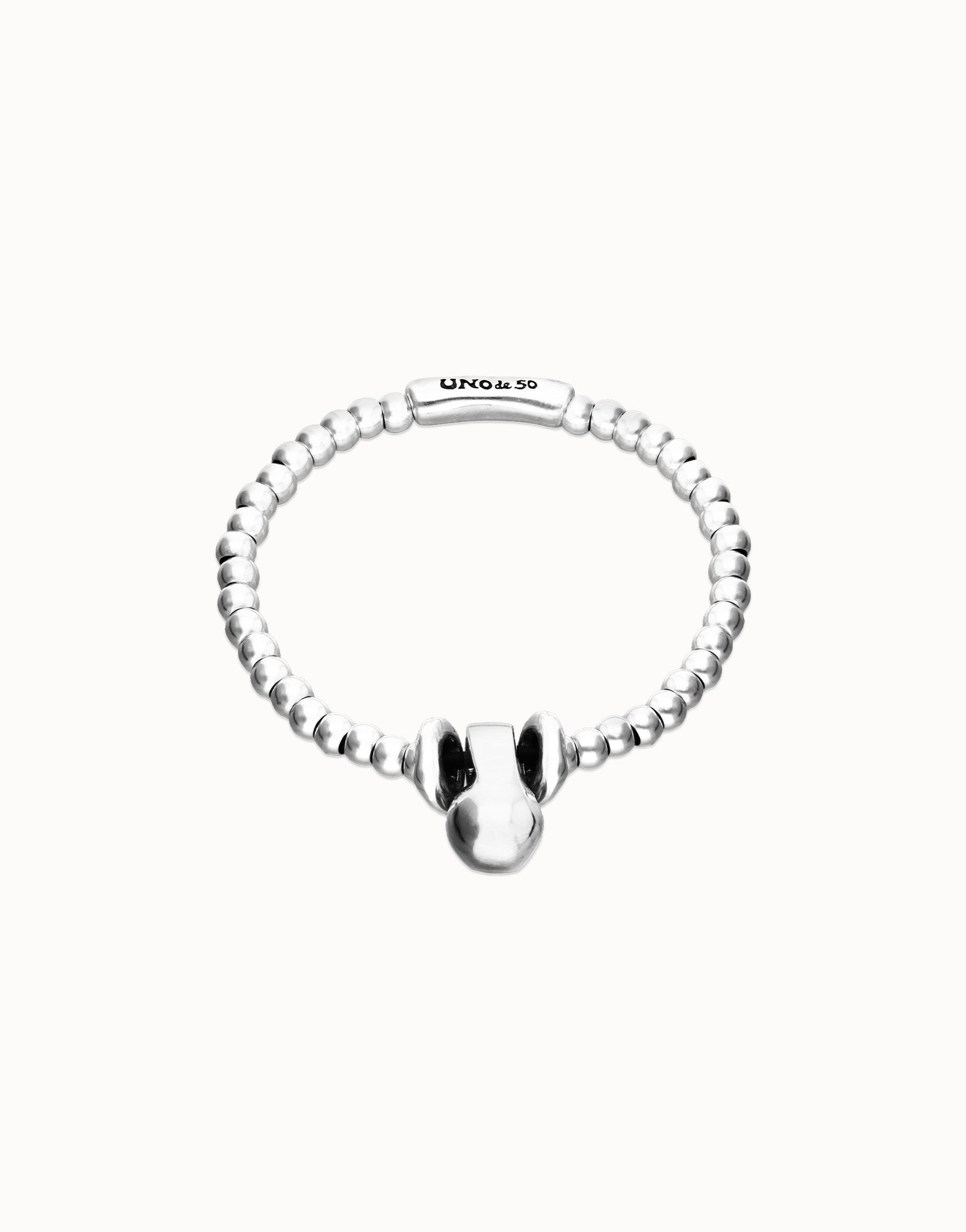 Silver Elastic Beaded Bracelet with Small and Large Beads - Size M