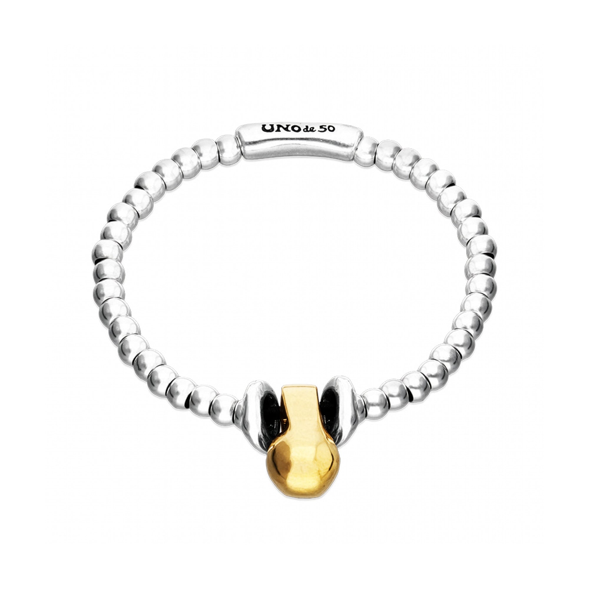 Silver Elastic Beaded Bracelet with Small and Large Beads - Size M