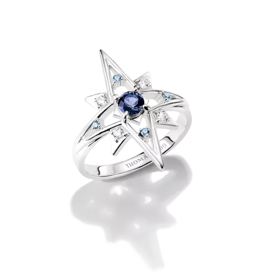 THOMAS SABO Midnight Sky Sterling Silver Star Ring with Blue Stones