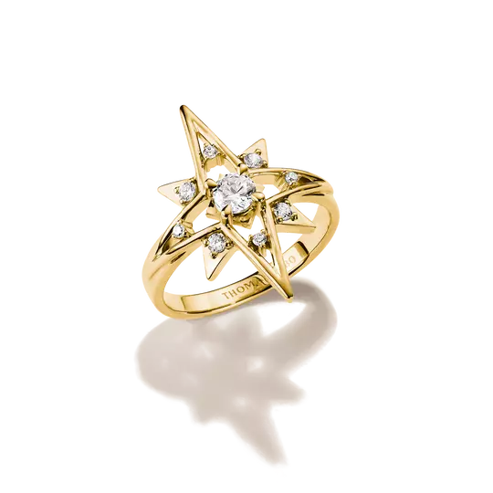 THOMAS SABO Midnight Sky 18k Gold-Plated Star Ring with White Zirconia