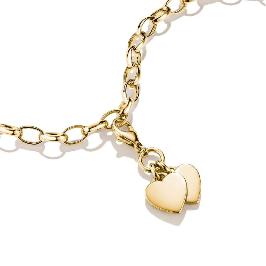 THOMAS SABO 18k Gold-Plated Two Hearts Charm – Original – styling example; bracelet or necklace not included