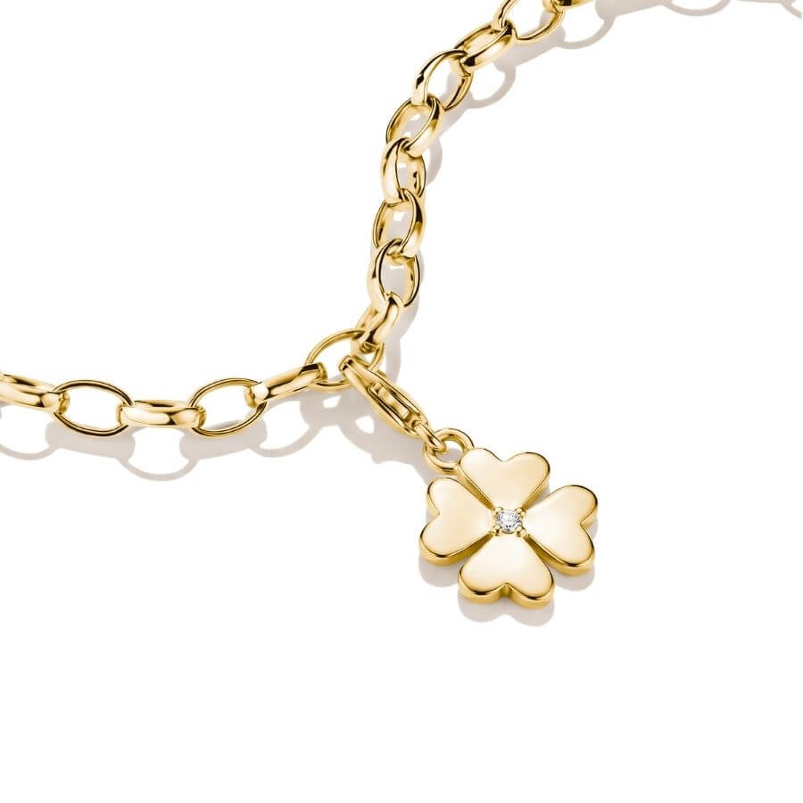 THOMAS SABO 18k Gold-Plated Four-Leaf Clover Charm with White Zirconia – Original – styling example; bracelet or necklace not included
