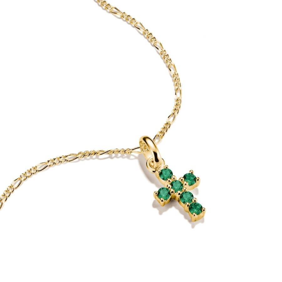 THOMAS SABO 18k Gold-Plated Cross Charm with Green Detail – Connect – styling example; bracelet or necklace not included