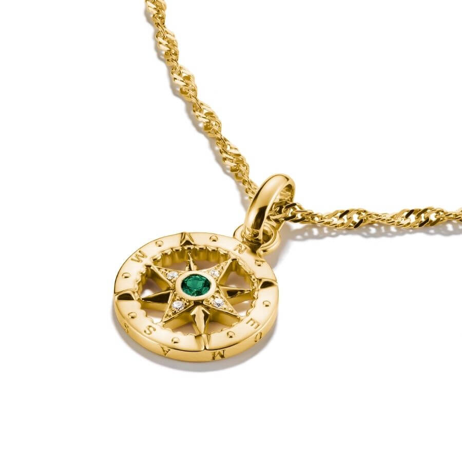 THOMAS SABO 18k Gold-Plated Compass Charm with Green Detail – Connect – styling example; bracelet or necklace not included