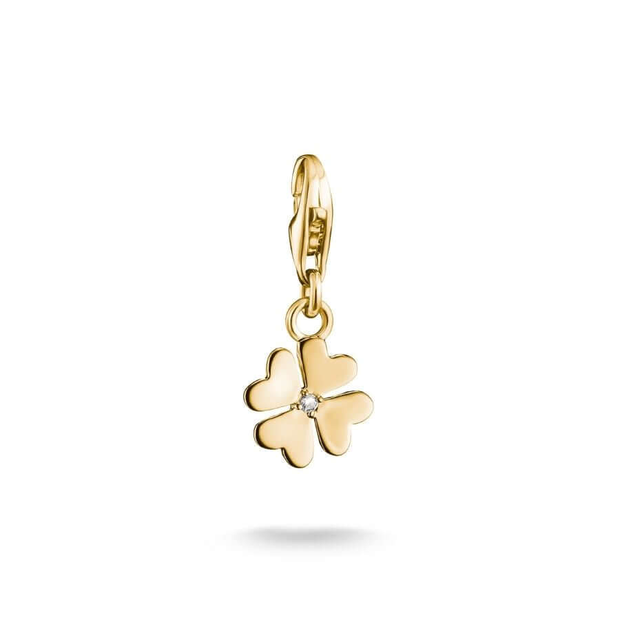 THOMAS SABO 18k Gold-Plated Four-Leaf Clover Charm with White Zirconia – Original – individual charm