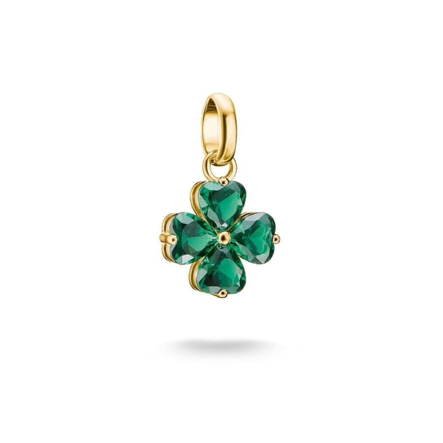 THOMAS SABO 18k Gold-Plated Four-Leaf Clover Charm with Green Detail – Connect – individual charm