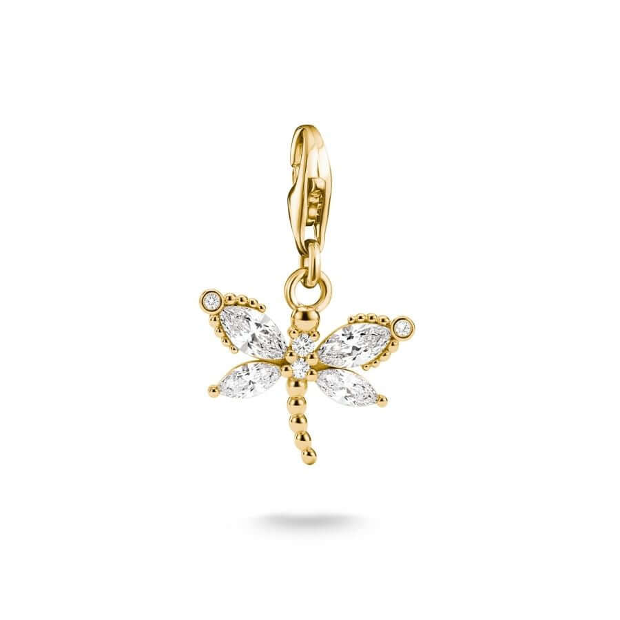 THOMAS SABO 18k Gold-Plated Dragonfly Charm with White Zirconia – Original – individual charm