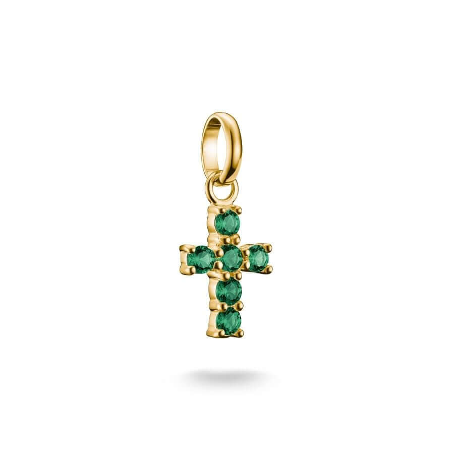 THOMAS SABO 18k Gold-Plated Cross Charm with Green Detail – Connect – individual charm