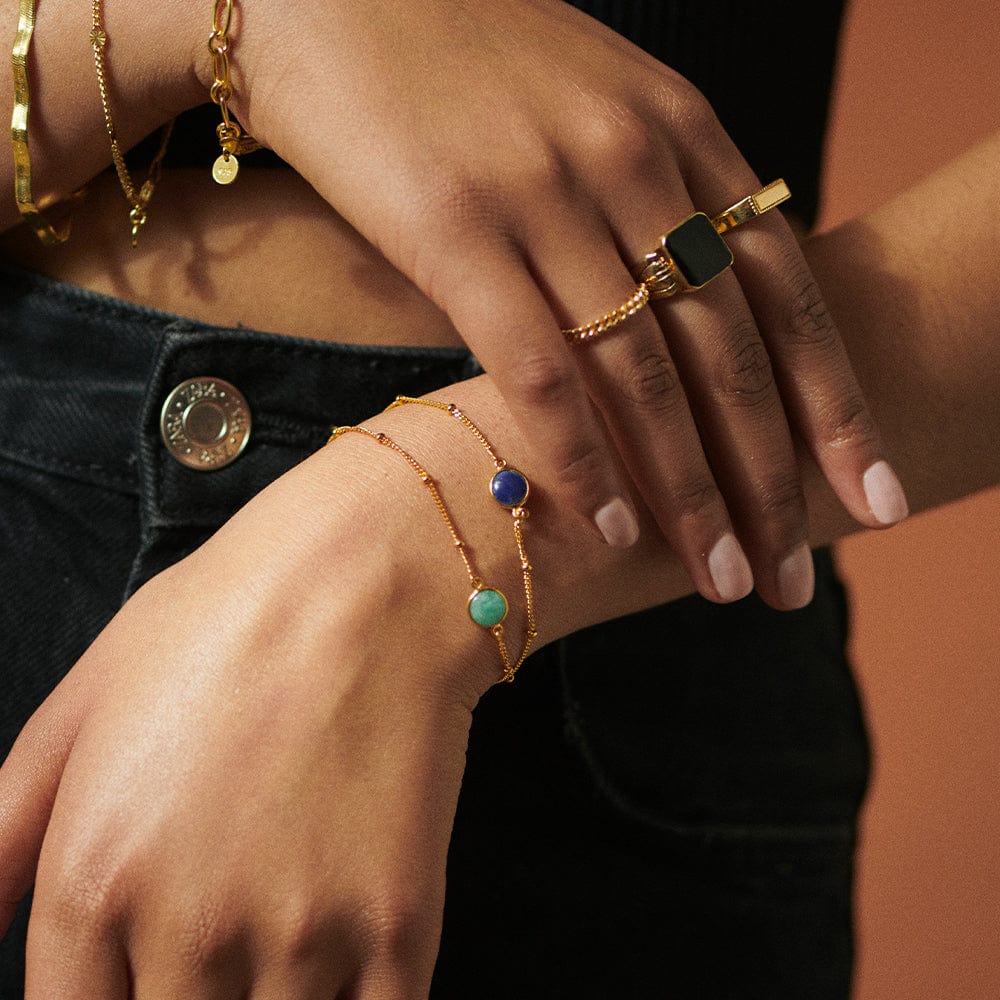 Amazonite Healing Stone Bobble Bracelet - Gold