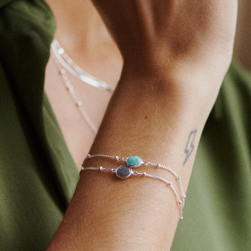 Amazonite Healing Stone Bobble Bracelet - Silver