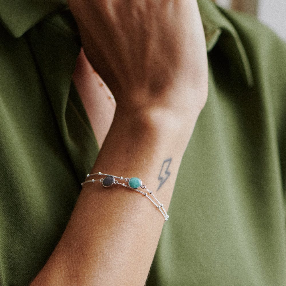 Amazonite Healing Stone Bobble Bracelet - Silver