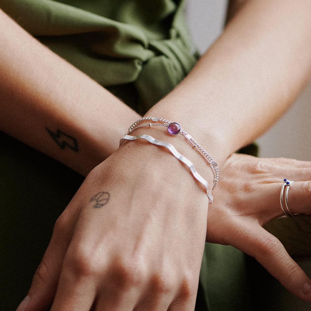 Amethyst Healing Stone Bobble Bracelet - Silver