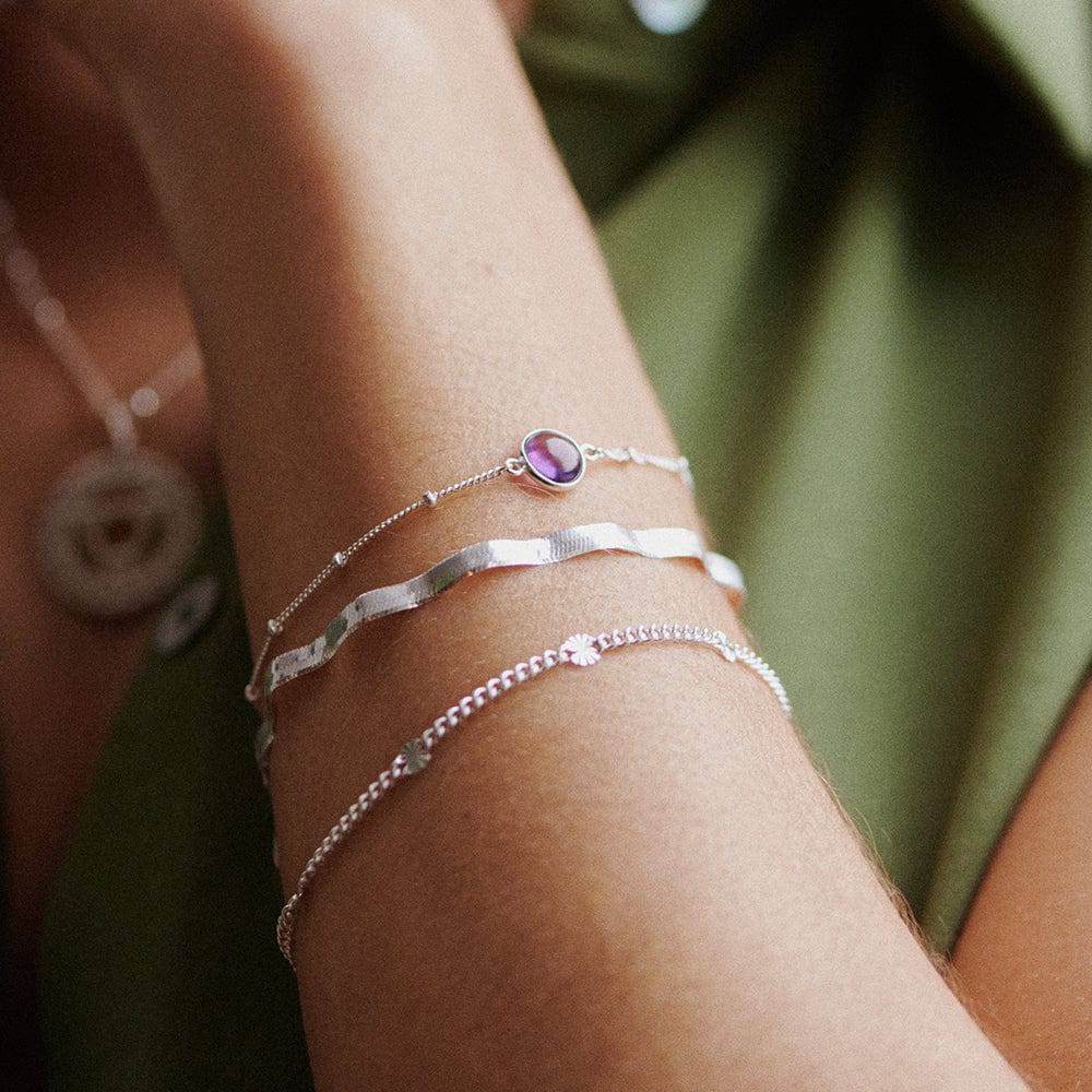 Amethyst Healing Stone Bobble Bracelet - Silver