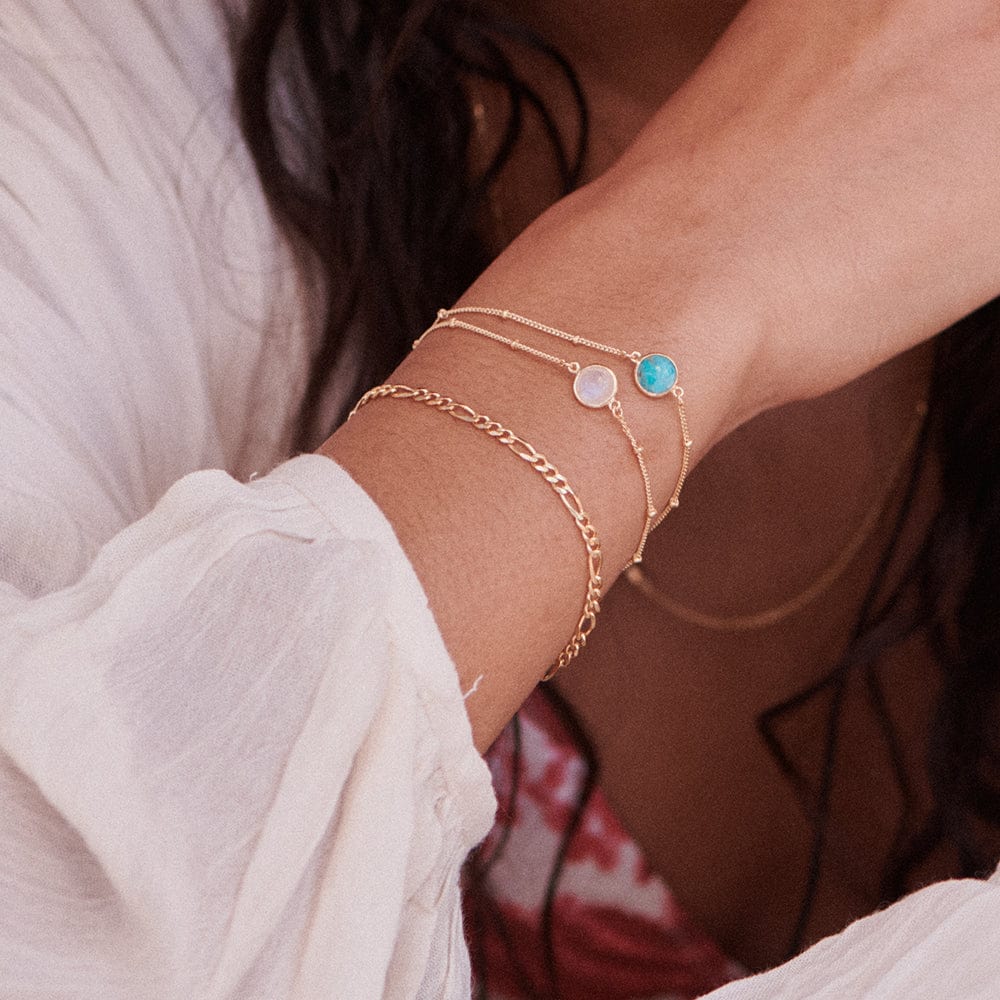 Turquoise Healing Stone Bobble Bracelet - Gold