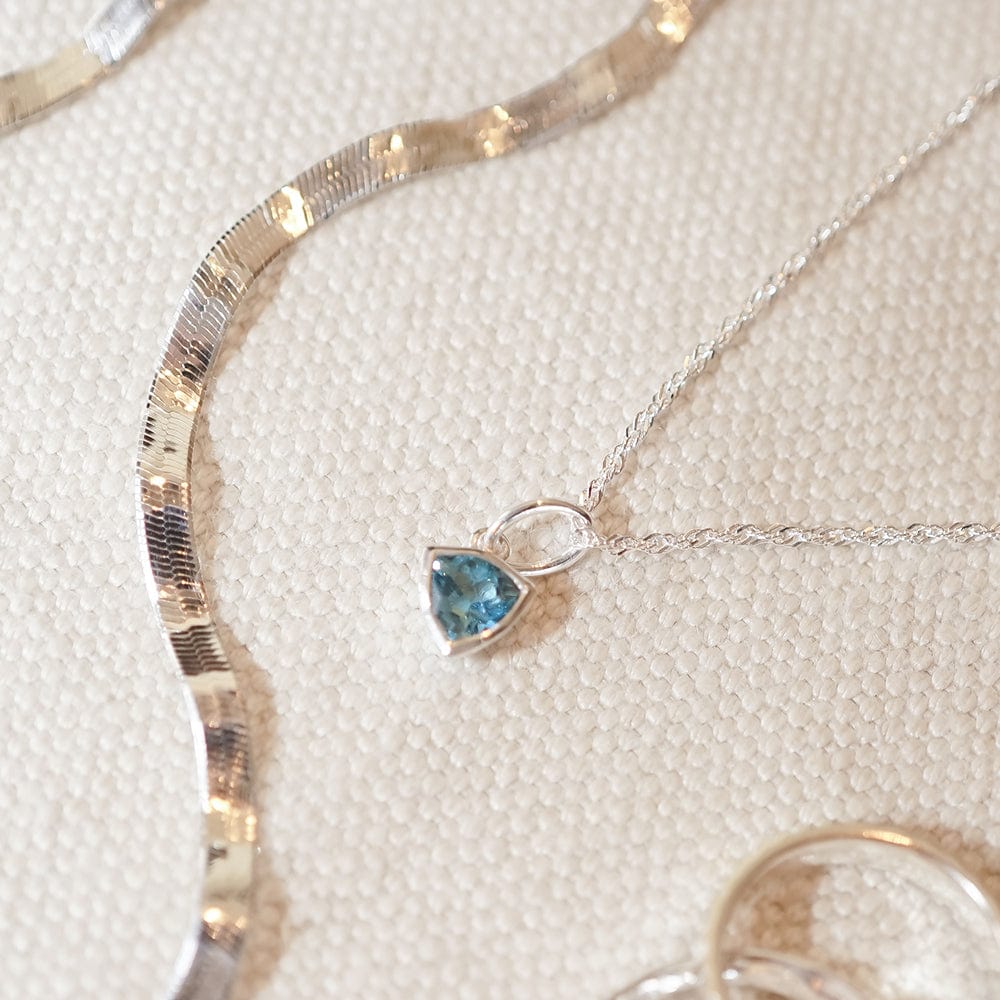 December Blue Topaz Birthstone Necklace - Sterling Silver