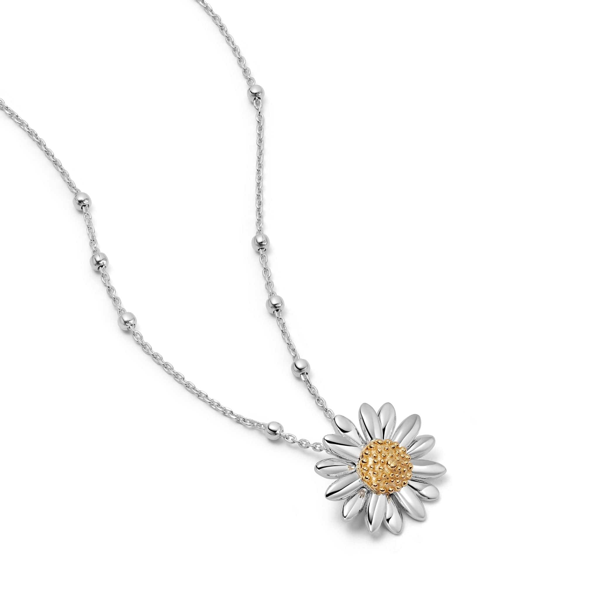 Large English Daisy Bobble Necklace - Silver