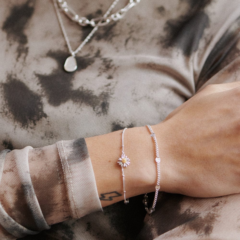 English Daisy Drop Bobble Bracelet - Silver
