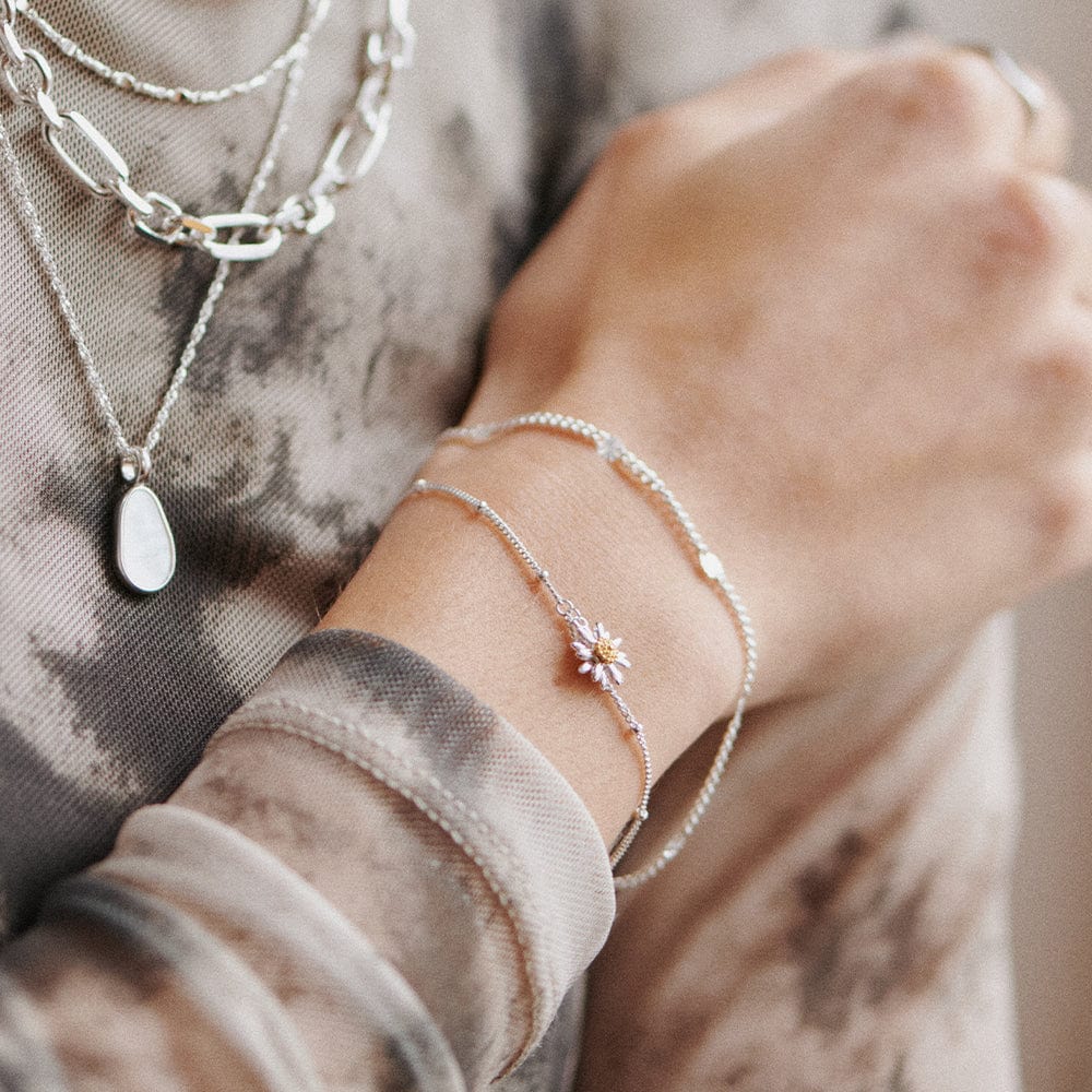 English Daisy Drop Bobble Bracelet - Silver