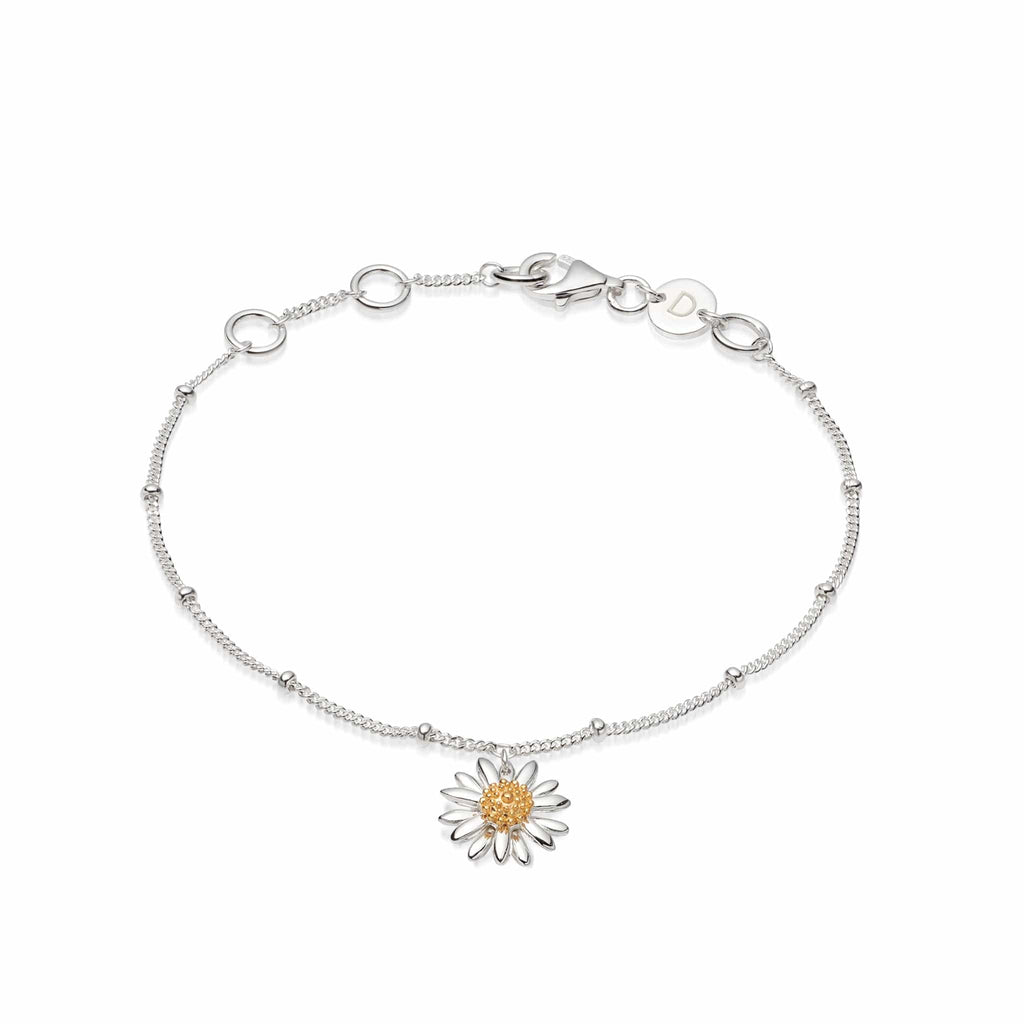 English Daisy Drop Bobble Bracelet - Silver