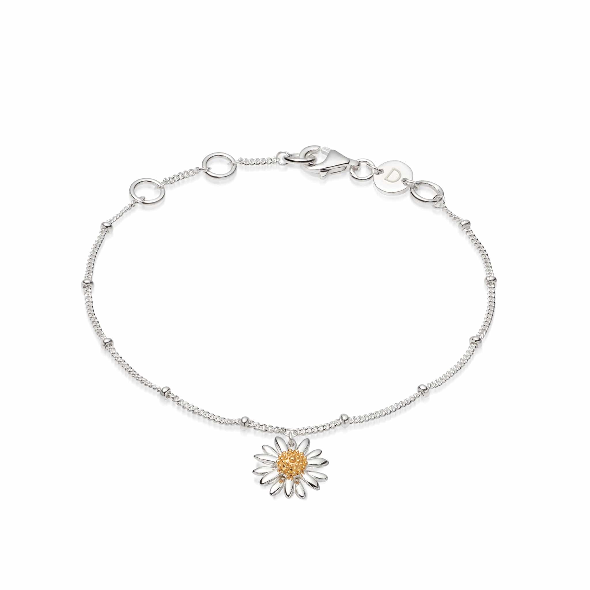 English Daisy Drop Bobble Bracelet - Silver