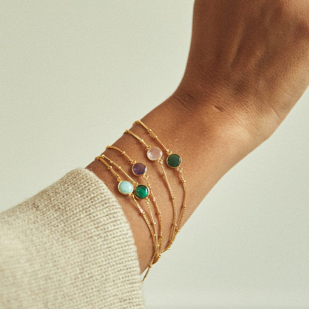 Malachite Healing Stone Bobble Bracelet - Gold