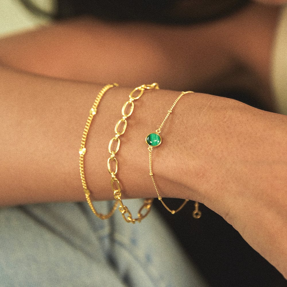 Malachite Healing Stone Bobble Bracelet - Gold