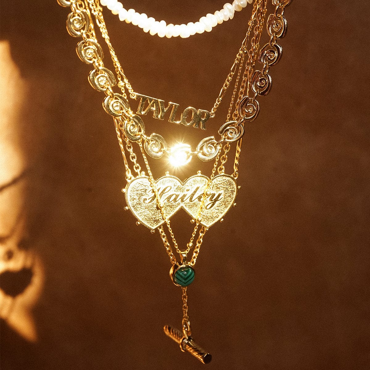Malachite Healing Stone Necklace - Gold