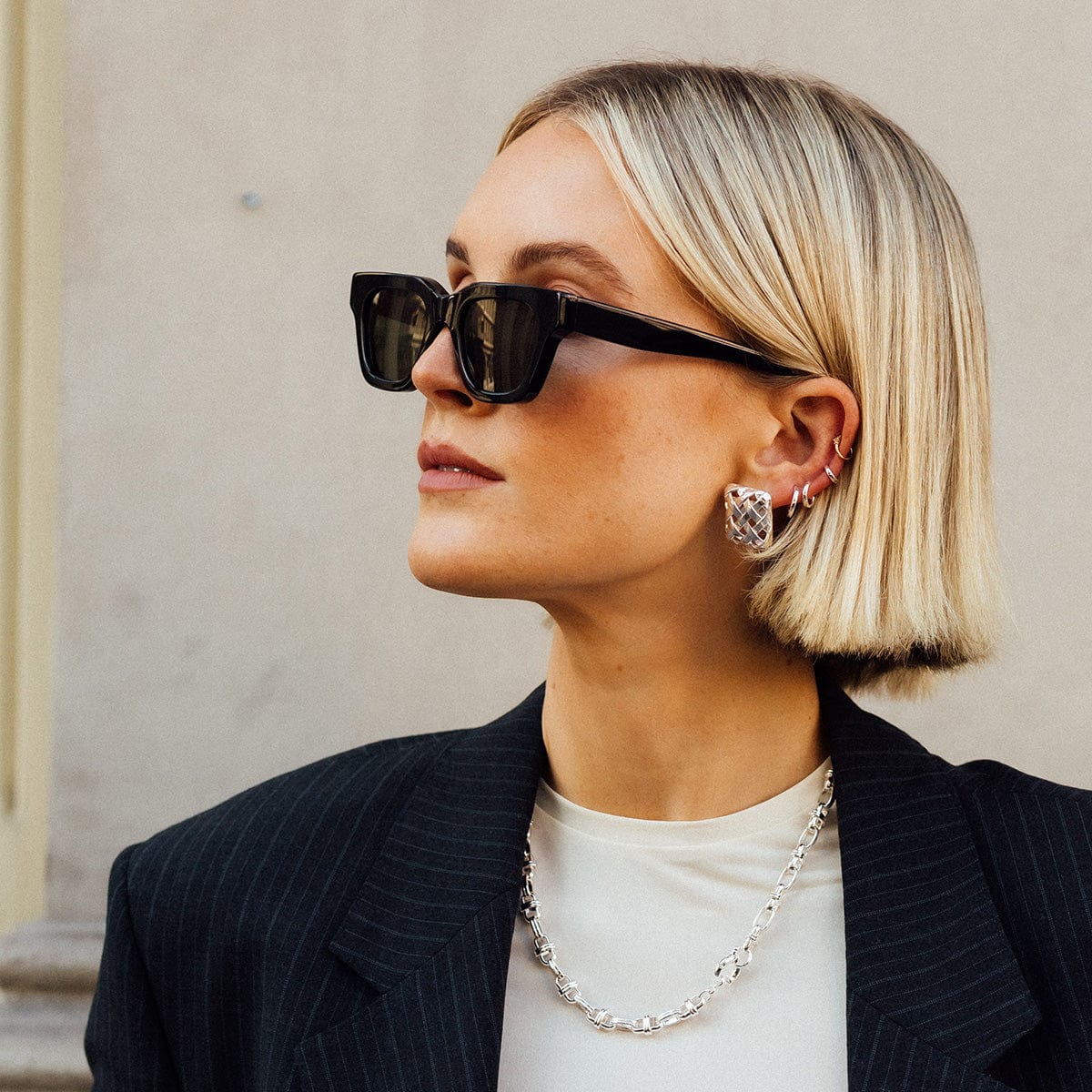 Polly Midi Huggie Earrings - Silver