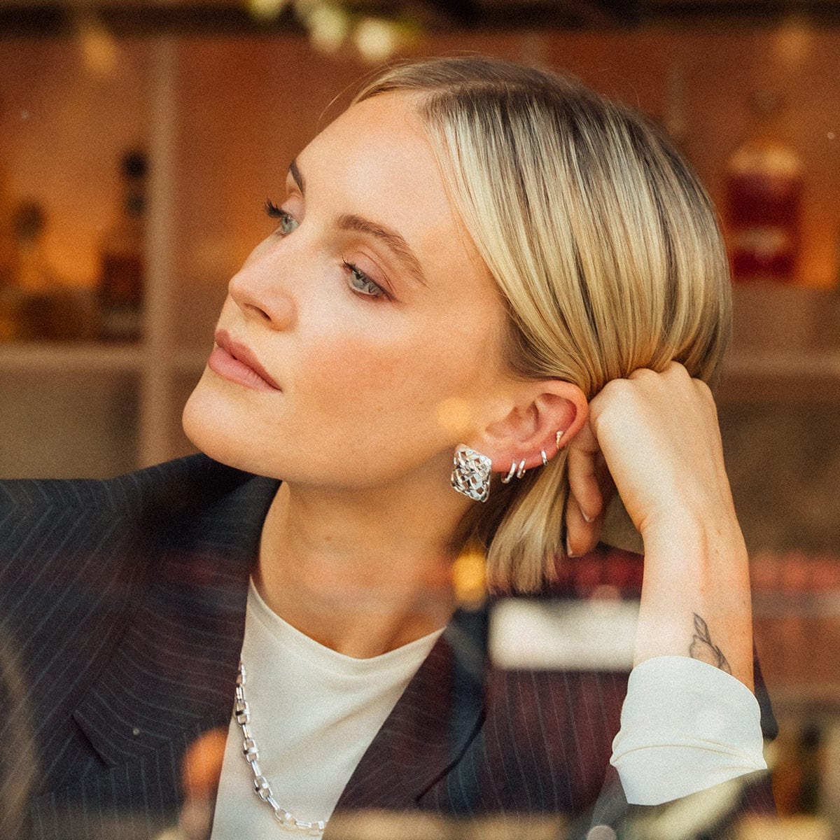 Polly Midi Huggie Earrings - Silver