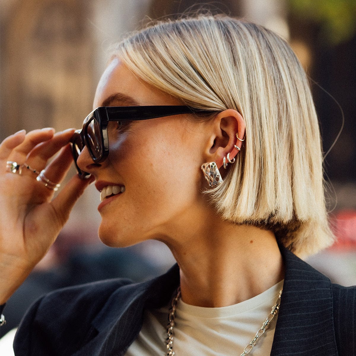 Polly Midi Huggie Earrings - Silver