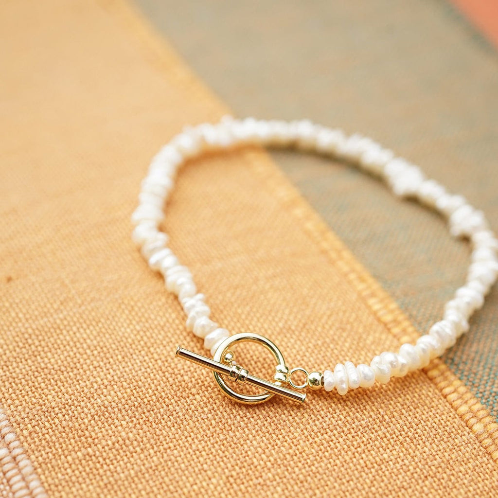 Polly Beach Pearl T Bar Bracelet - Gold