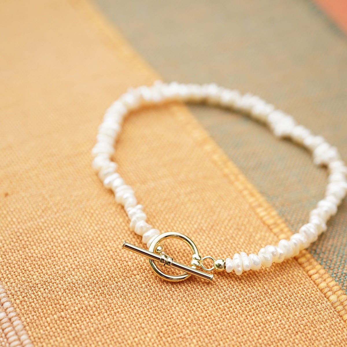 Polly Beach Pearl T Bar Bracelet - Gold