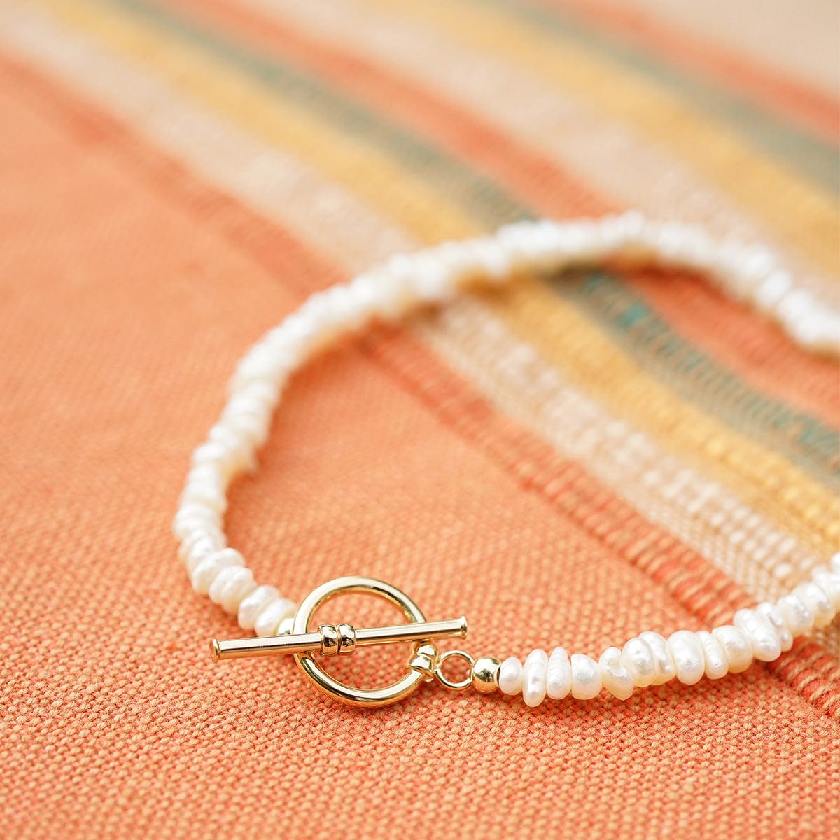 Polly Beach Pearl T Bar Bracelet - Gold