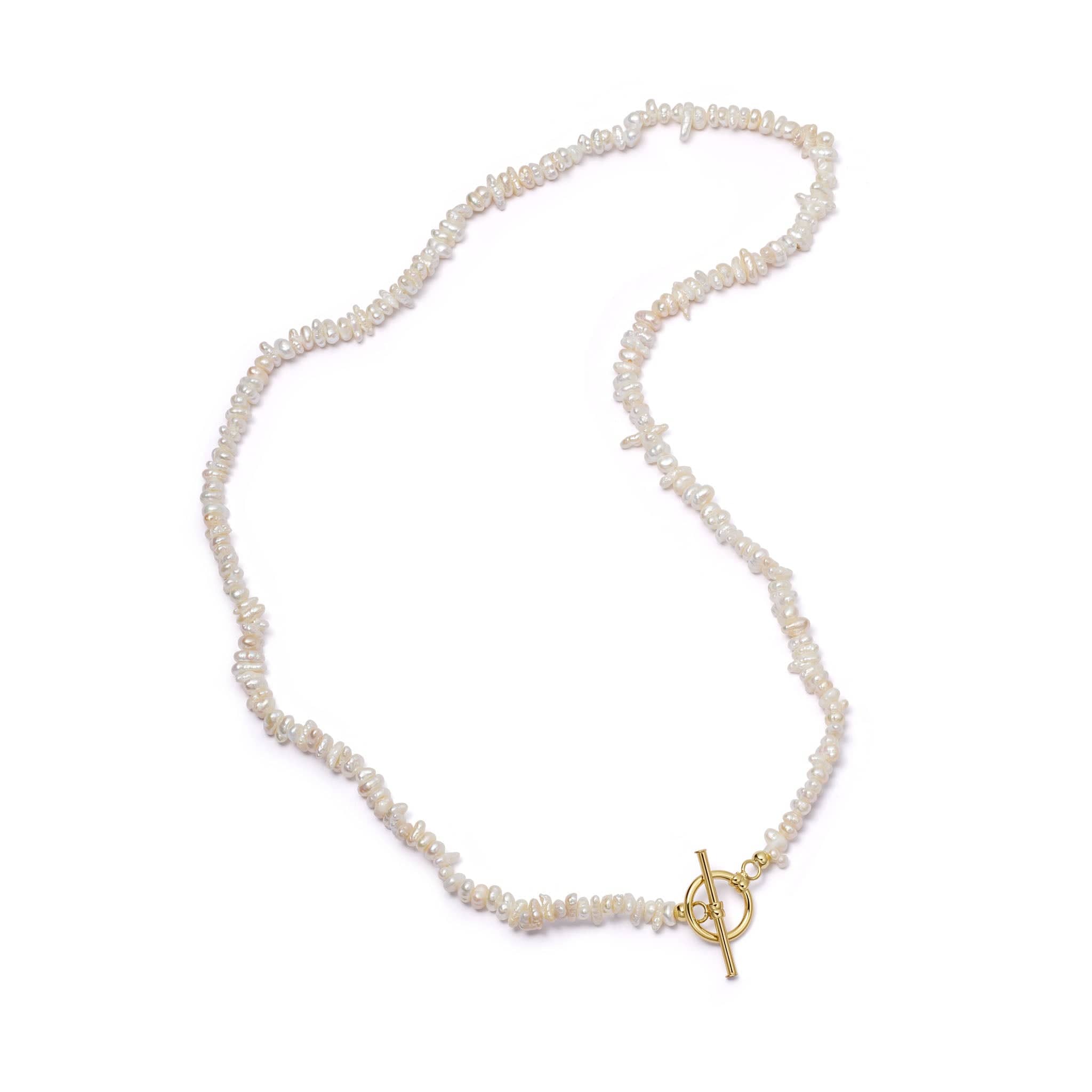 Polly Beach Pearl T-Bar Necklace - Gold